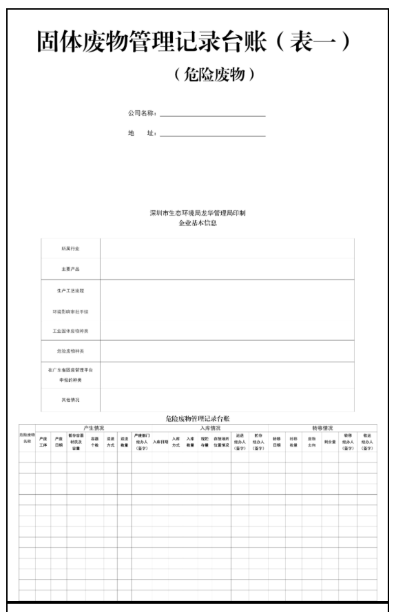 固体废物管理记录台账